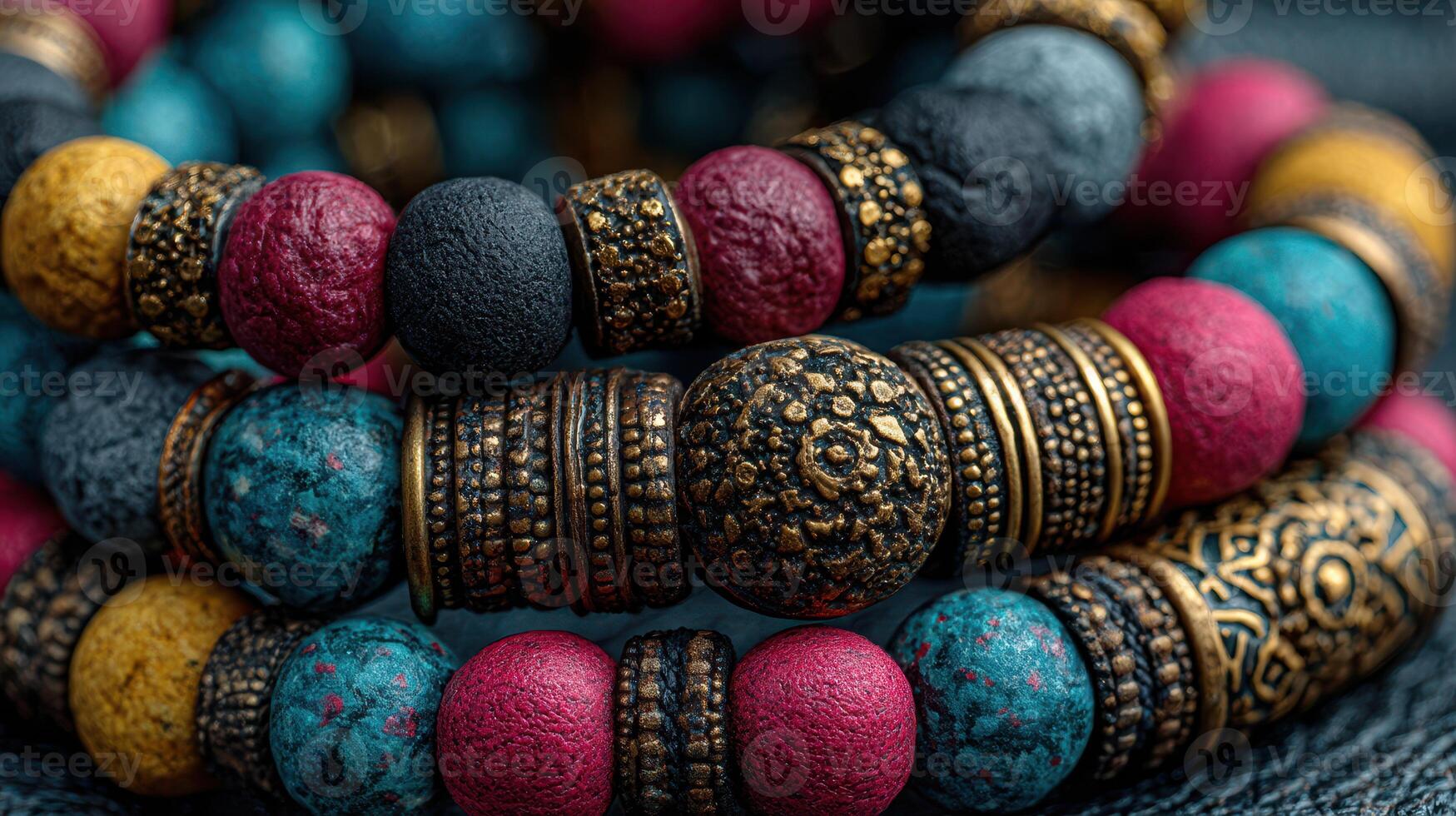 Colorful handcrafted beads showcase intricate designs and textures in close-up view photo