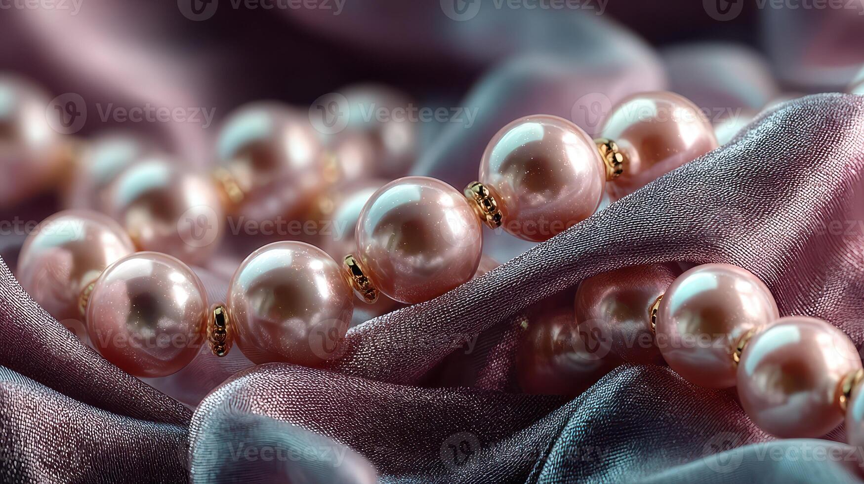 Elegant pink pearls resting on luxurious satin fabric highlighted in a soft light display photo