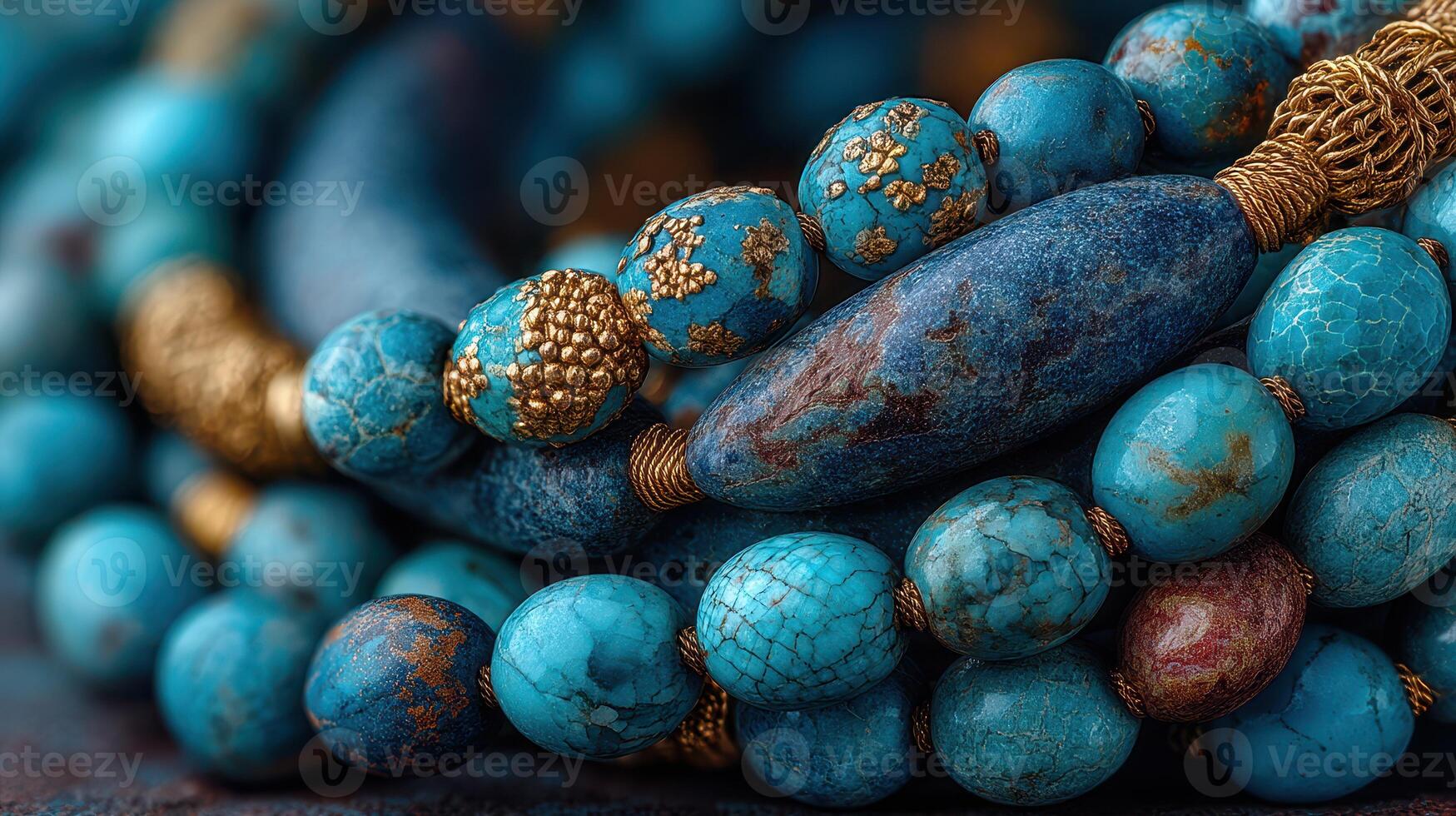 Beautiful turquoise beads with intricate detailing displayed on a textured surface in soft natural light photo