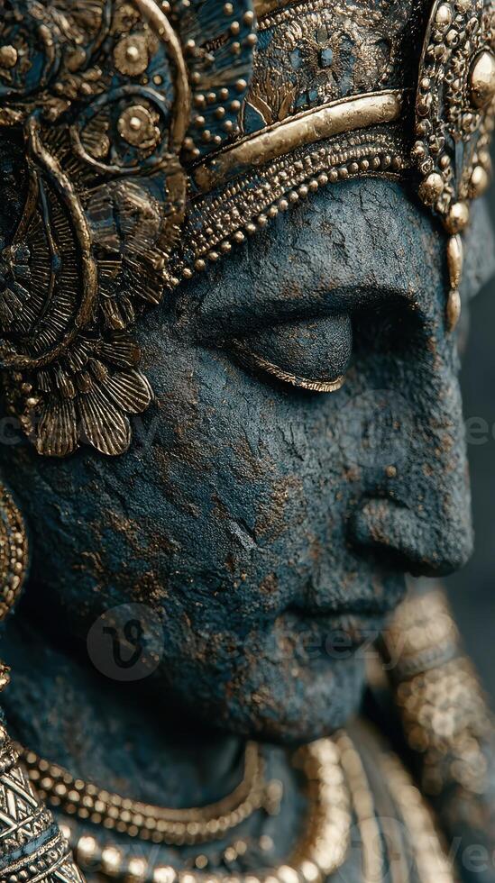 Stunning close-up of a detailed stone sculpture depicting a divine figure in an artistic manner photo