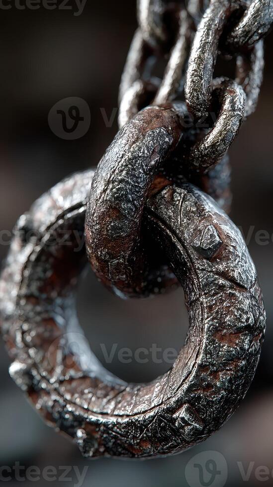 Close-up view of a rusty chain link reflecting age and durability in an industrial setting photo