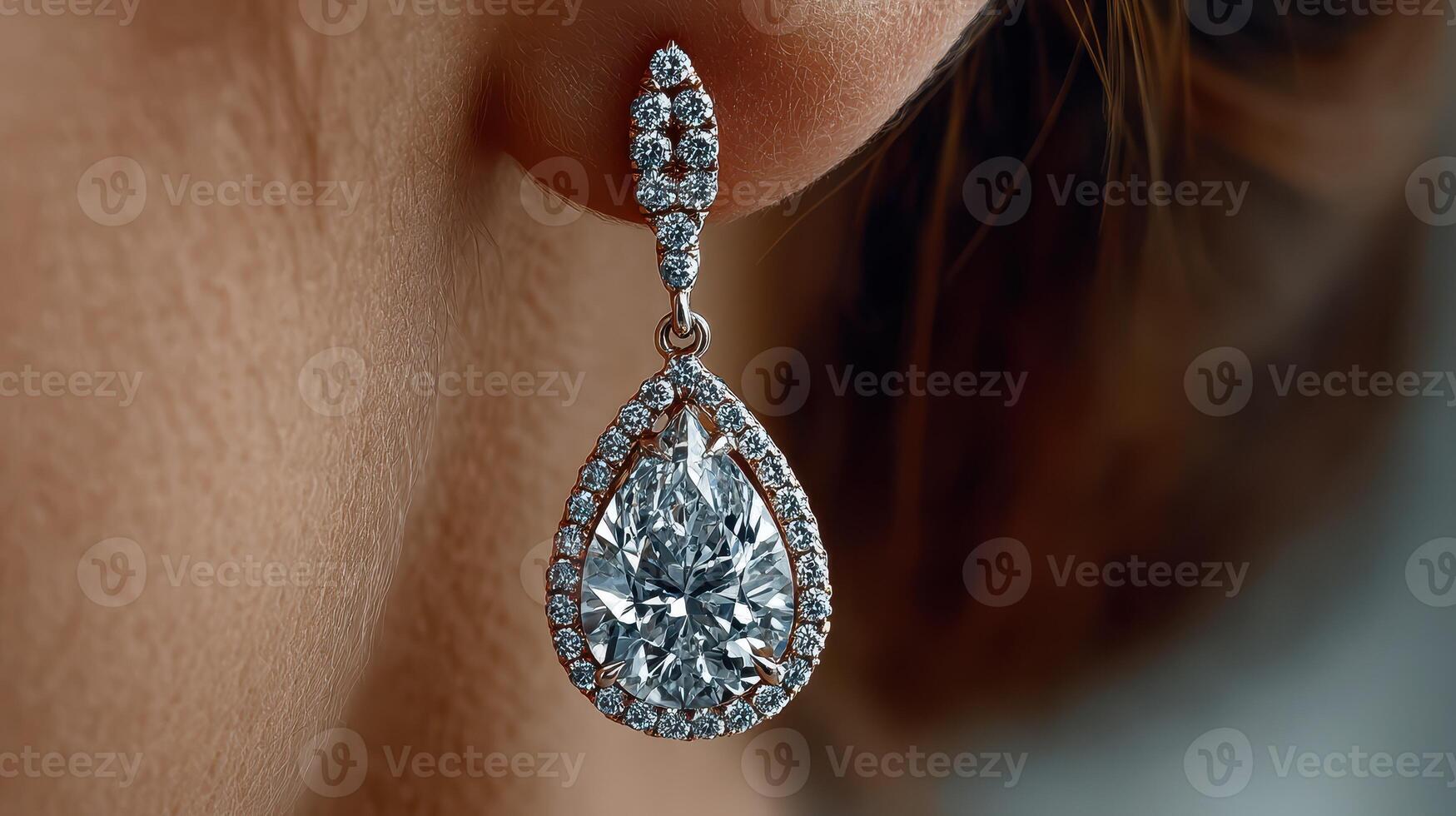 Elegant diamond teardrop earrings showcased on a model during a fashion event photo
