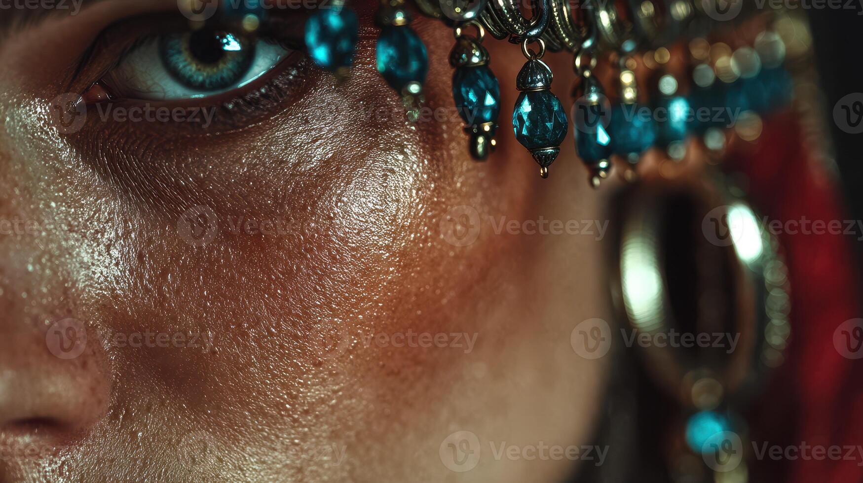 Close-up of a stunning eye adorned with decorative jewelry during a cultural celebration photo