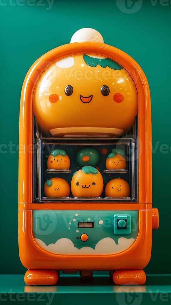 A colourful orange machine with cartoon faces on it photo