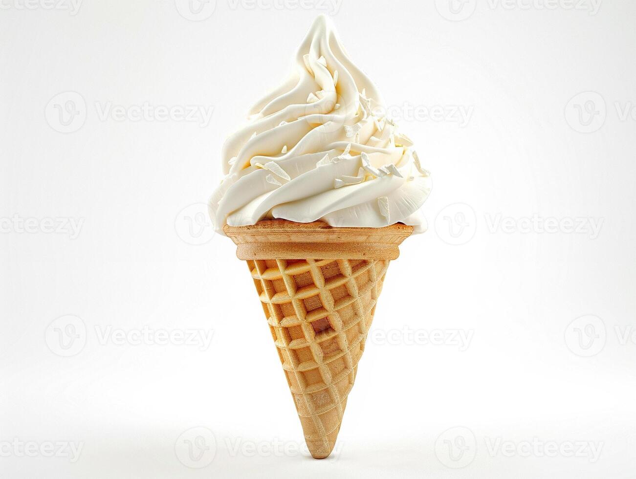 A lovely white ice cream cone with a scoop of ice cream in the middle photo