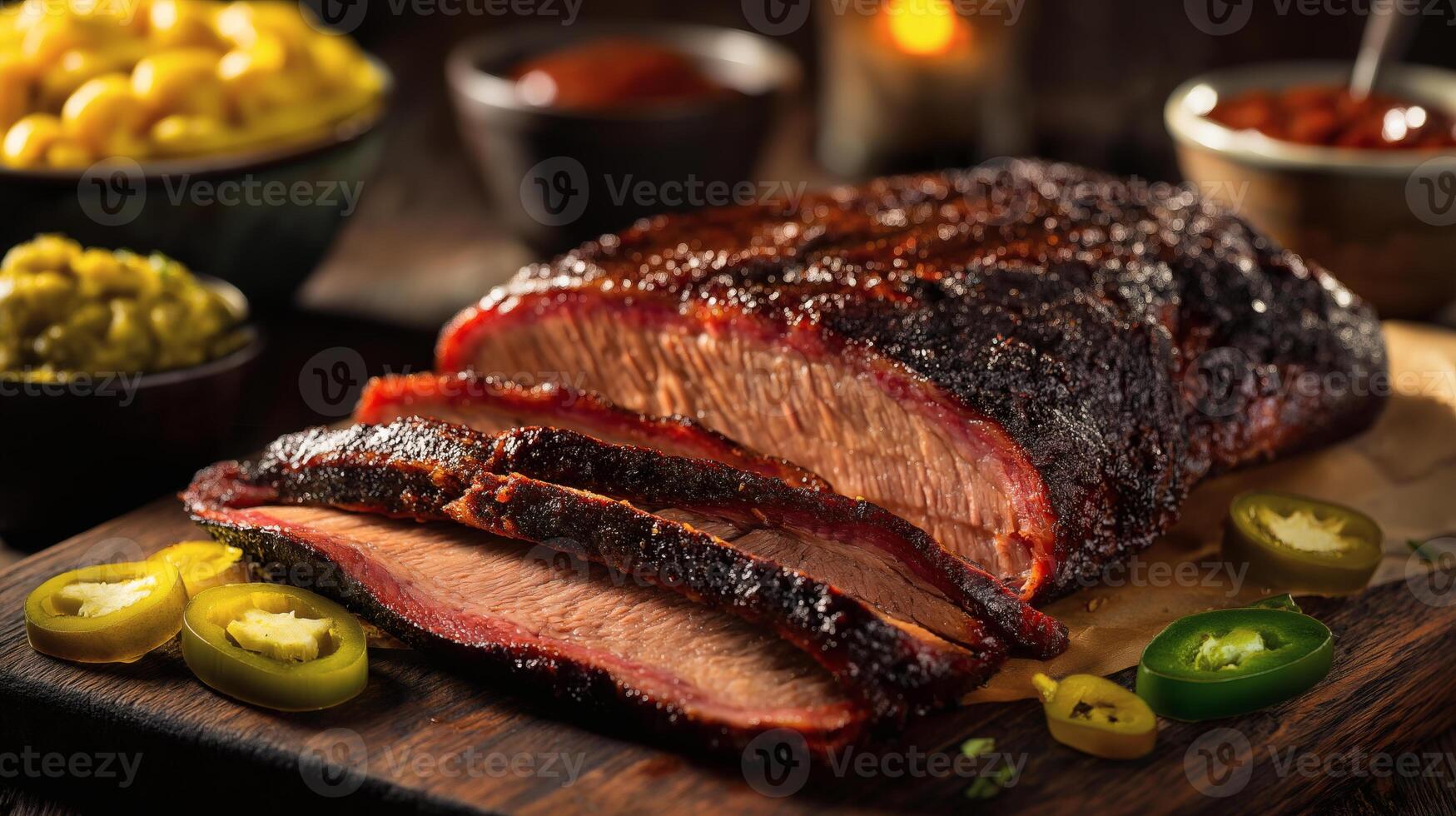 Smoked Brisket with Charred Bark, Jalapenos, and Comfort Sides photo