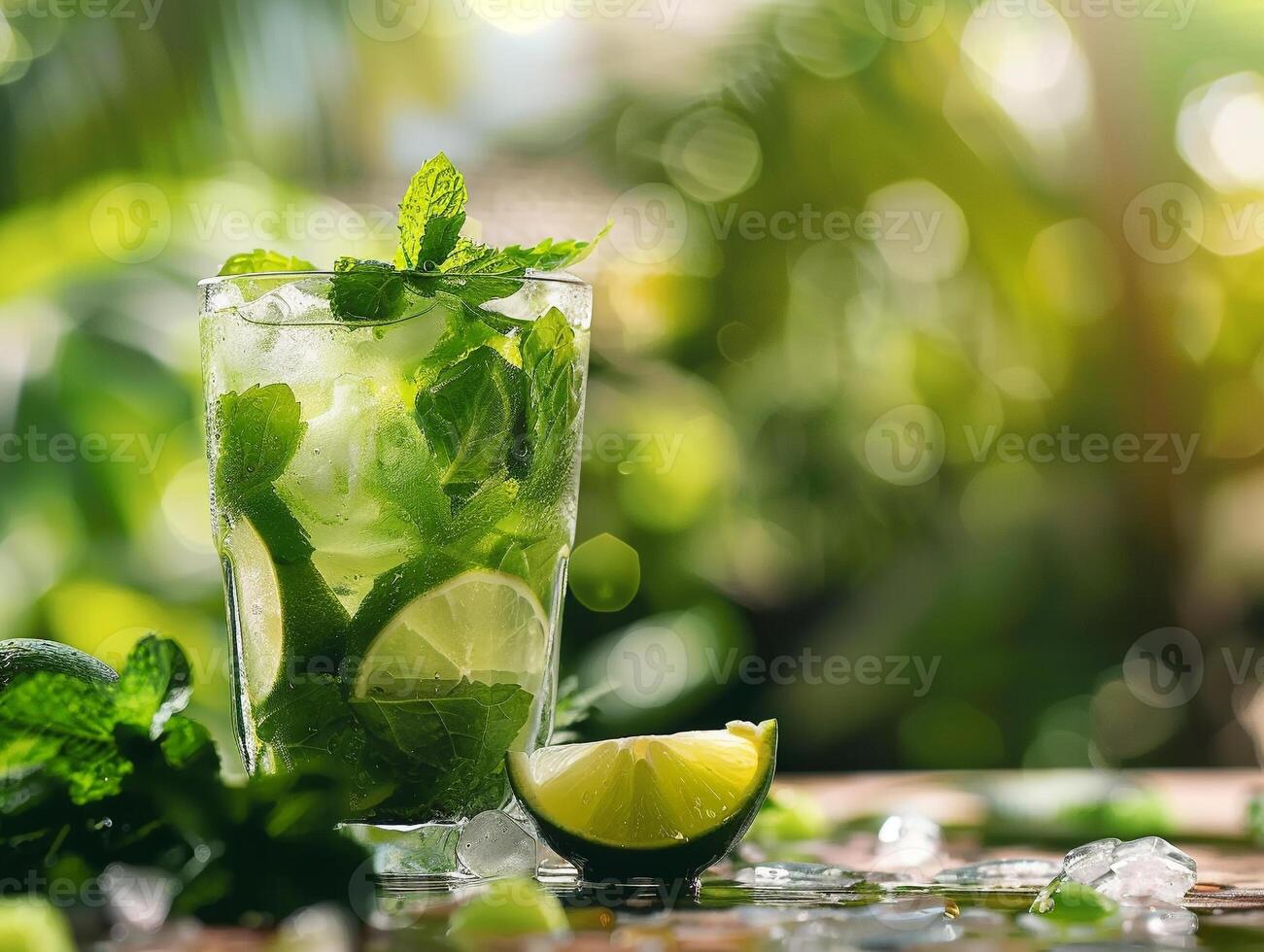A glass of mojito with a lime slice on the side photo