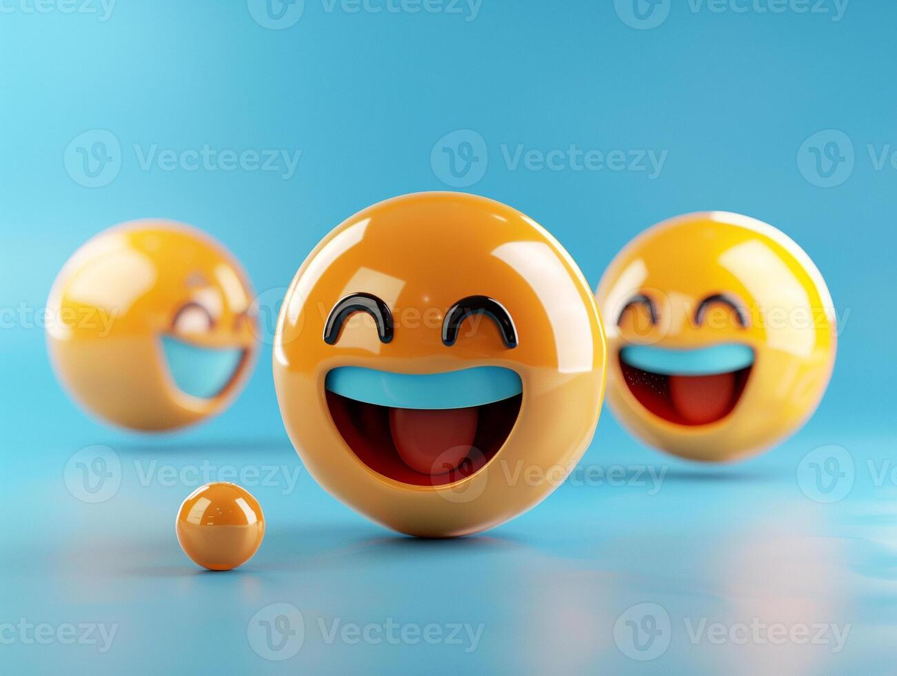 Three smiling yellow emojis are shown in a row photo