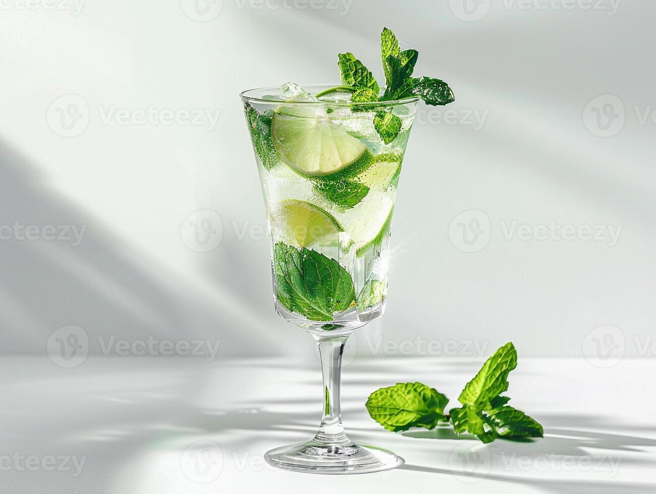 A Refreshing Glass of Mint and Lime, Bathed in Sunlight photo