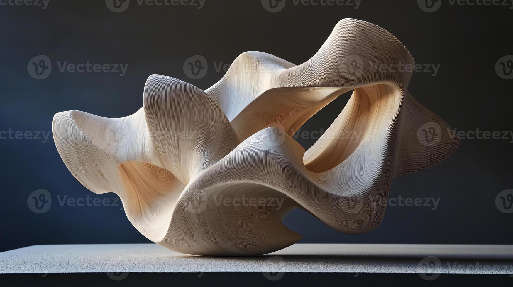 A wooden sculpture of a wave with a hole in the middle photo