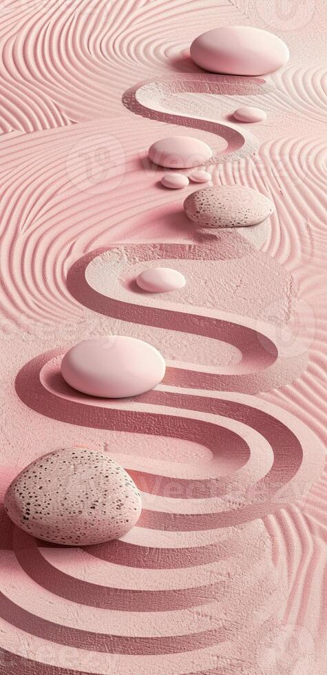 Pink sand with a pink line and pink rocks photo