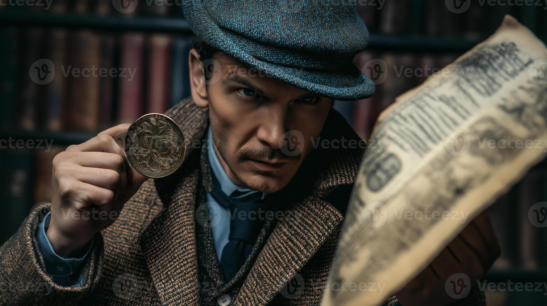 Detective with Coin and Clue photo