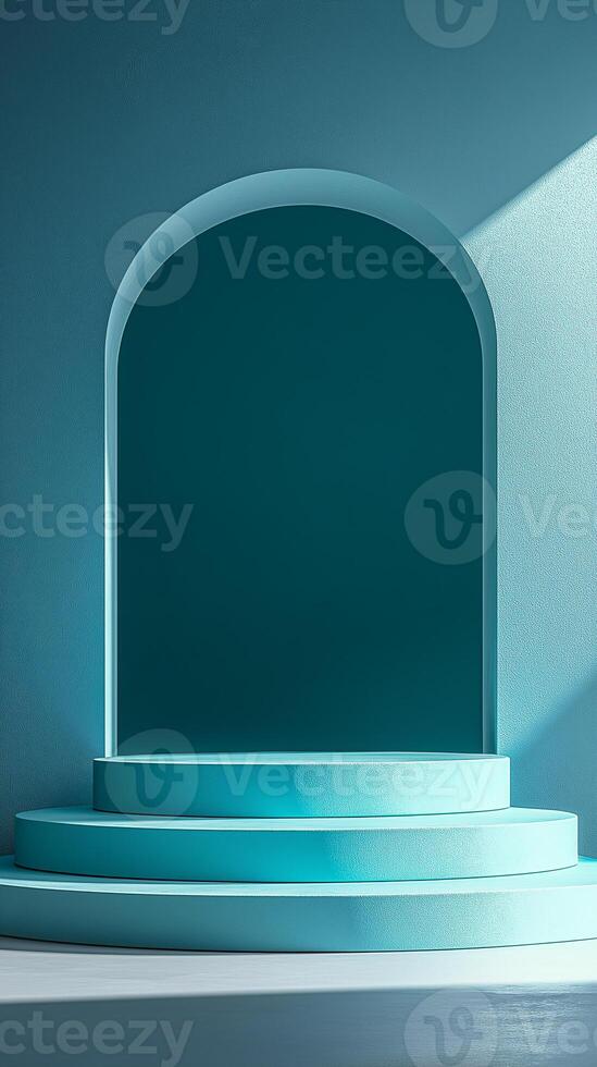 A blue archway with a blue staircase leading up to it photo