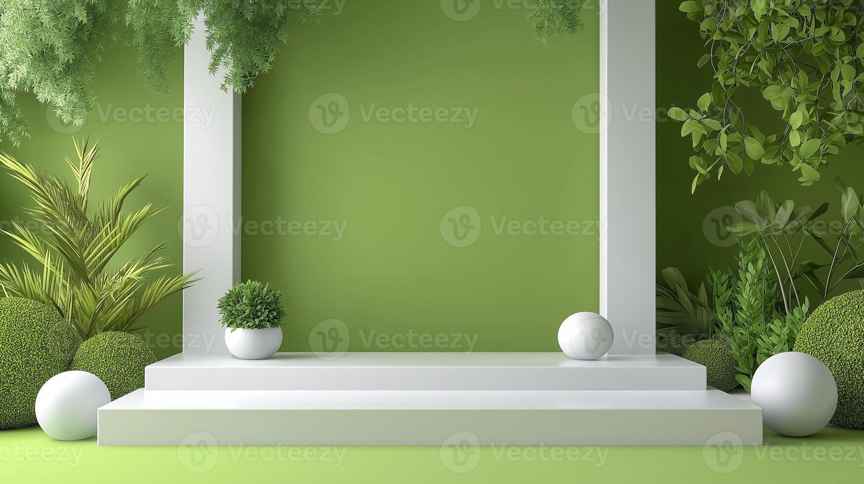 A white and green structure with a green wall and a white wall photo