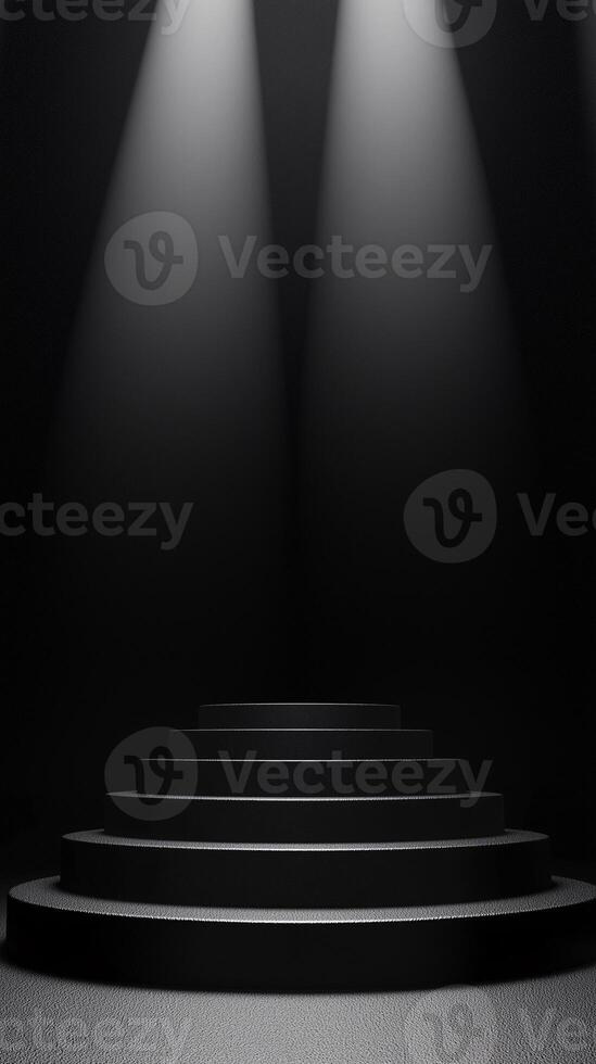 A black and white photo of a staircase with a spotlight shining on it