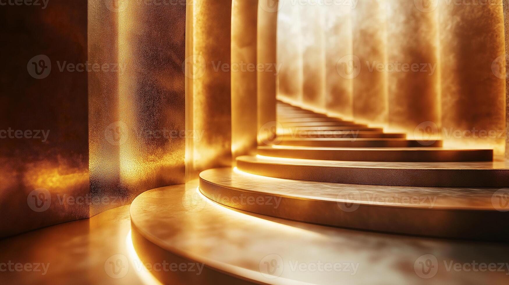 A staircase made of gold with a shiny, reflective surface photo