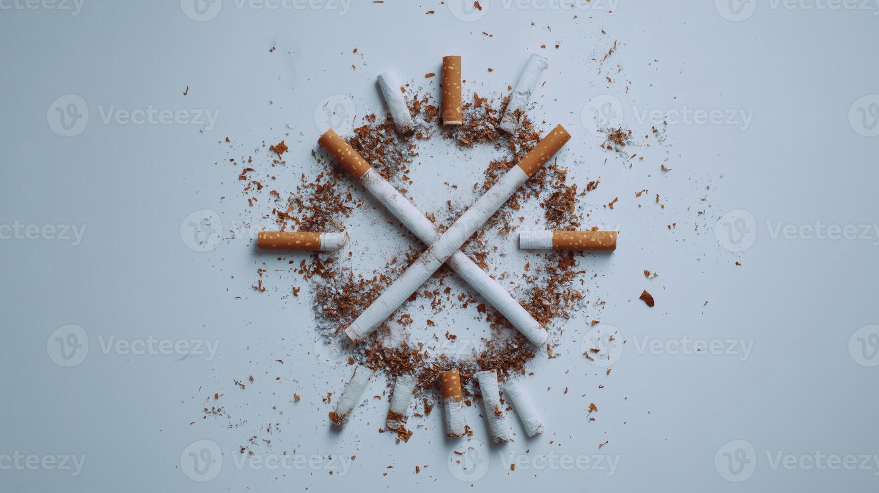 Broken Cigarettes in No Smoking Symbol Anti-Tobacco and Quit Smoking Message photo