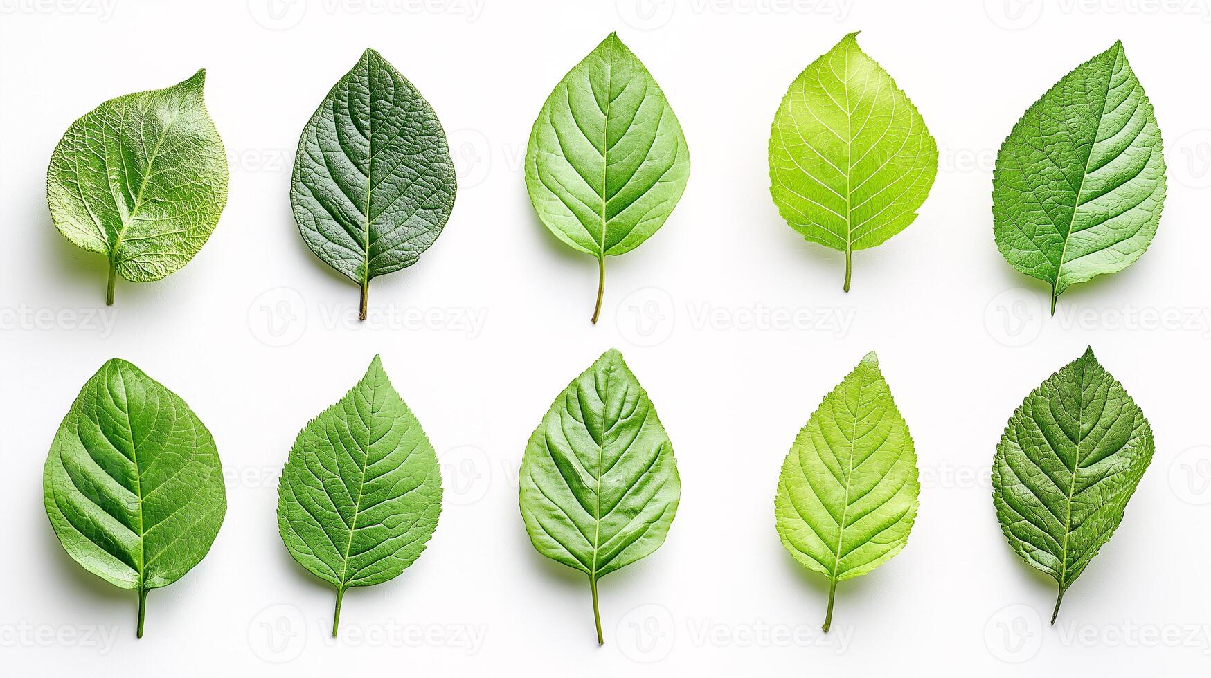 Variety of Green Leaves Arranged in a Row photo
