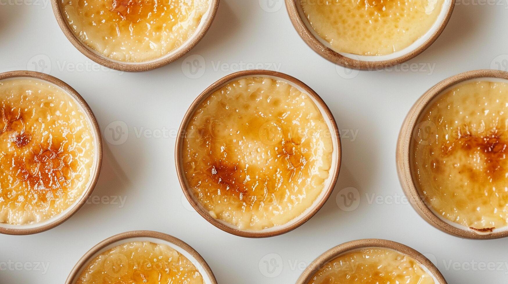 A row of small bowls filled with a creme brulee photo