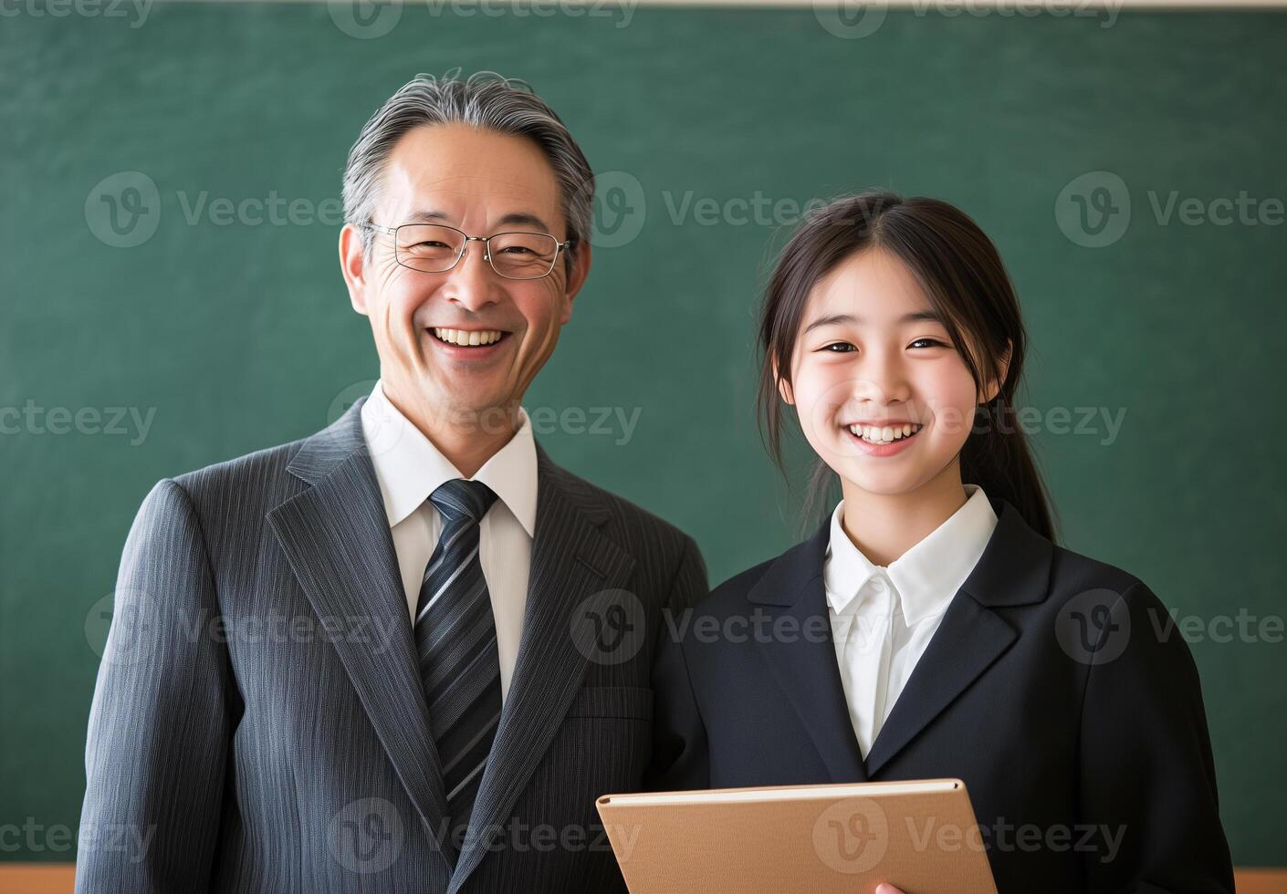 A teacher and a student are smiling for the camera photo