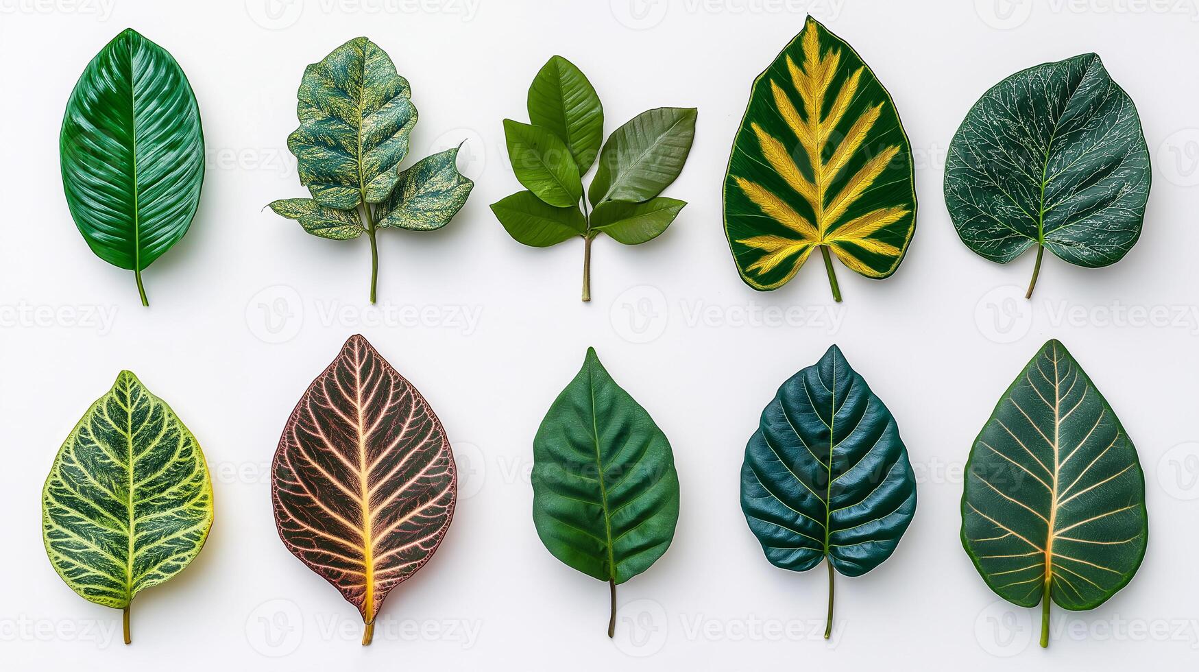 A collection of leaves with different colours and shapes photo