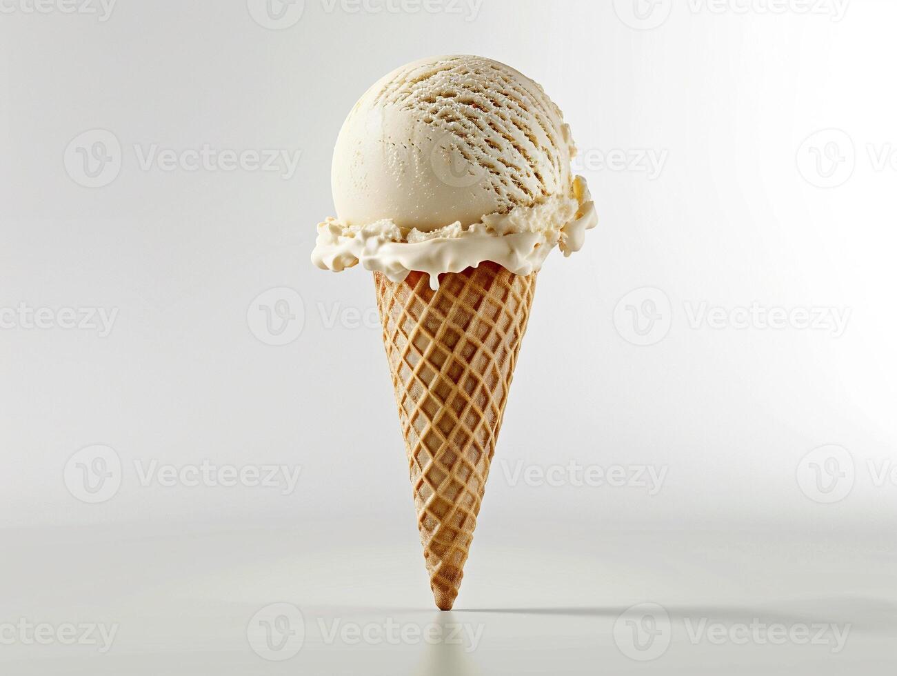 A cutie white ice cream cone with a scoop of ice cream in the middle photo