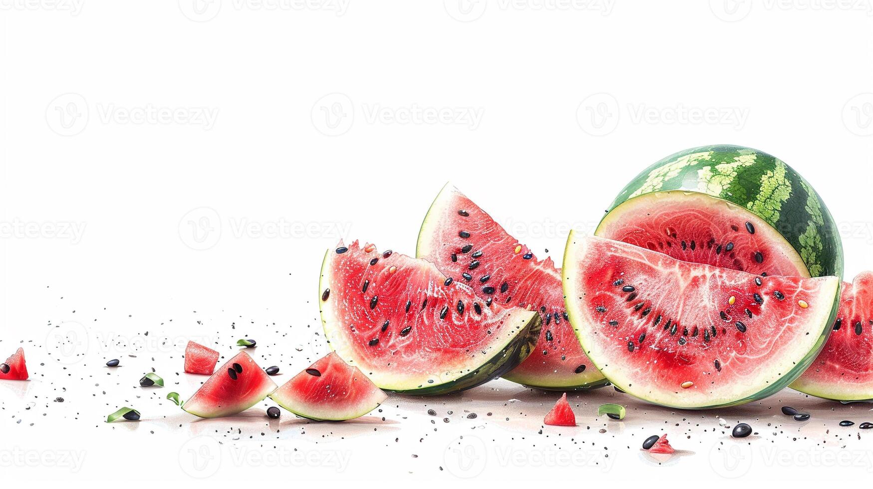 A close up of a watermelon with black seeds photo