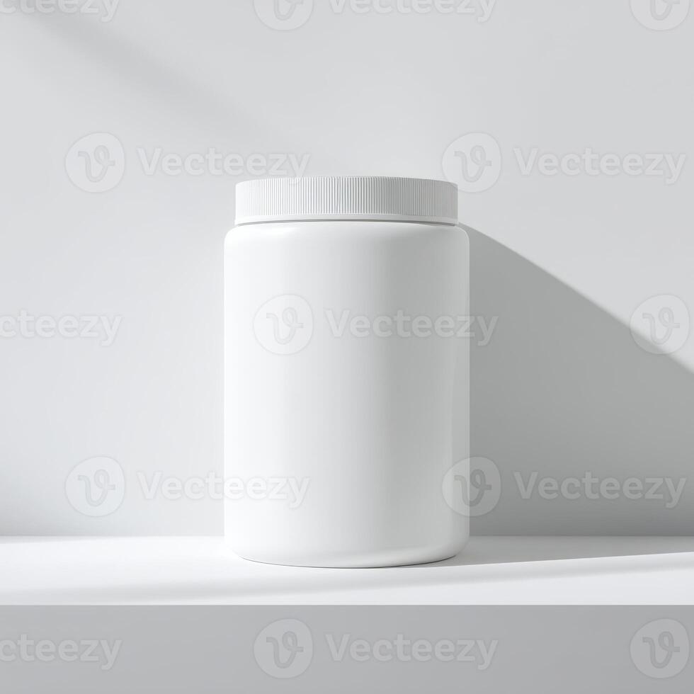 White jar with lid on a white surface photo