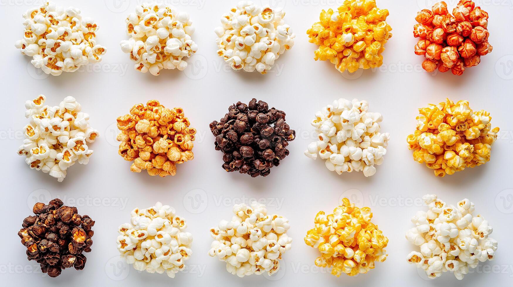 Assorted Gourmet Popcorn Flavours Arranged in a Grid photo