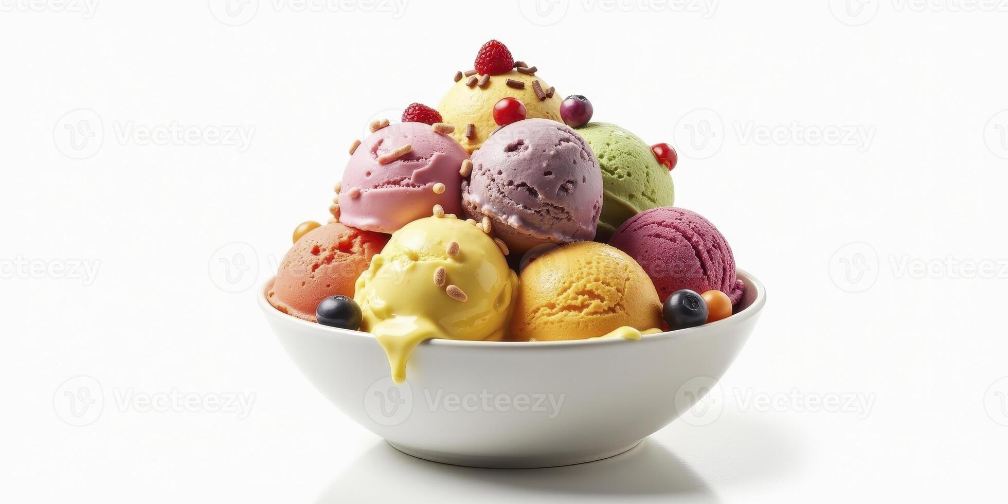 A bowl of ice cream with many different flavors photo