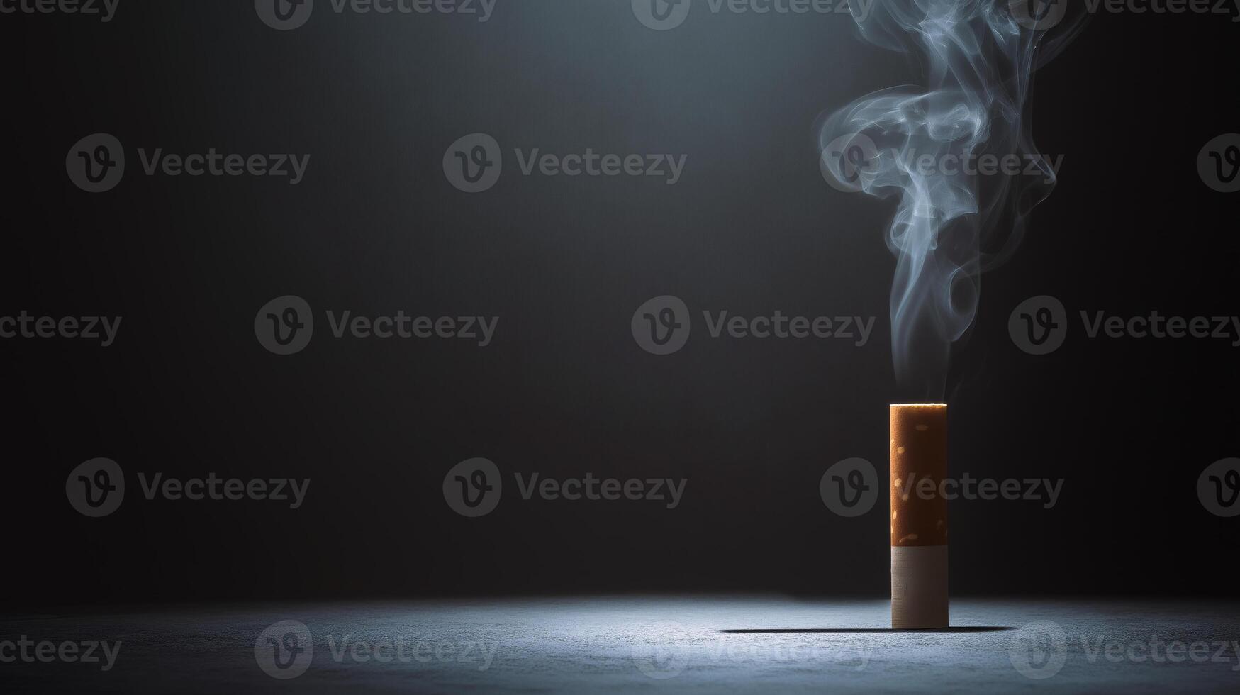 Smoking Cigarette Butt with Rising Smoke Symbol of Tobacco Addiction and Health Risks photo
