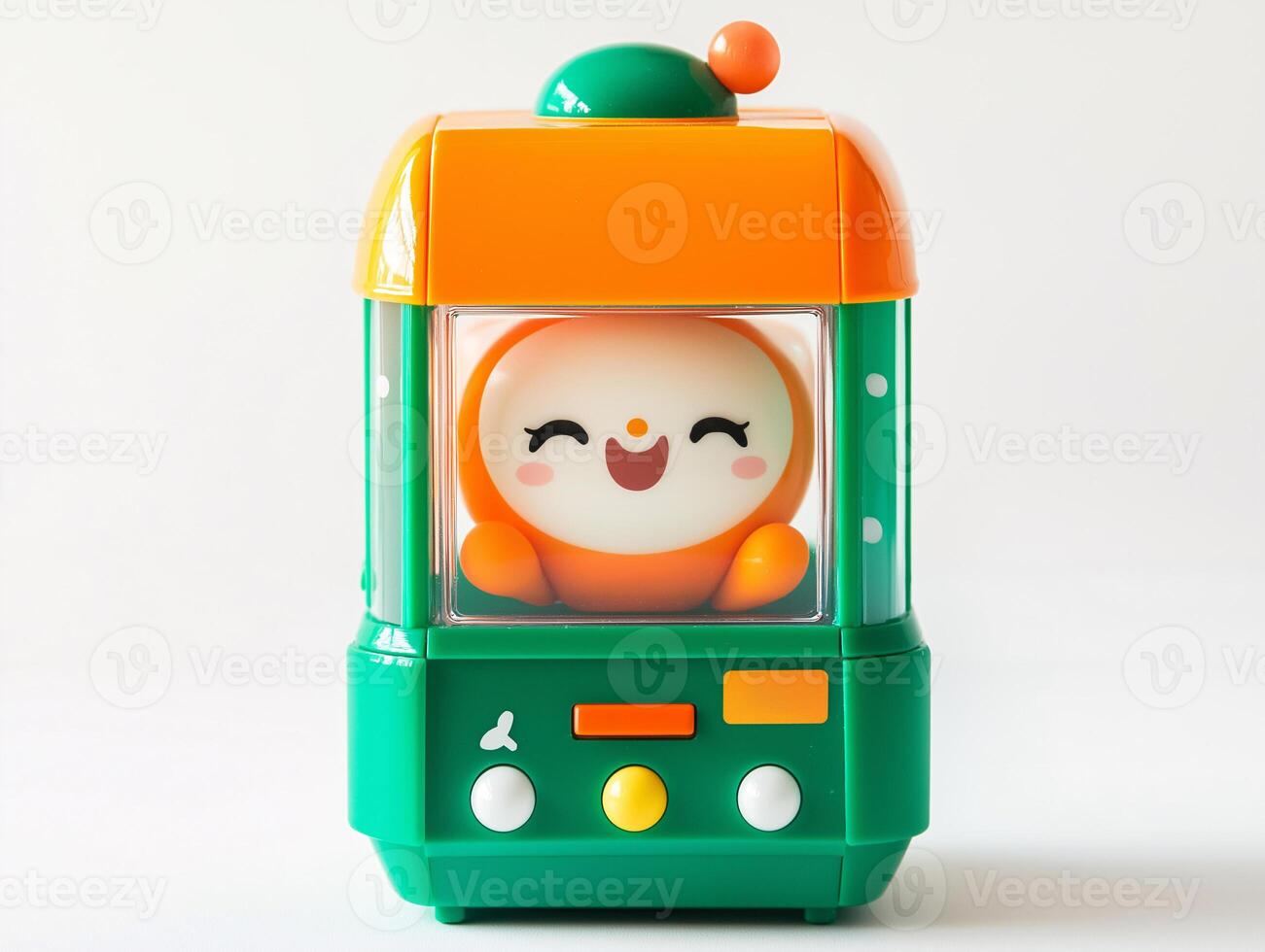 A small toy with a smiling face and orange and green colours photo