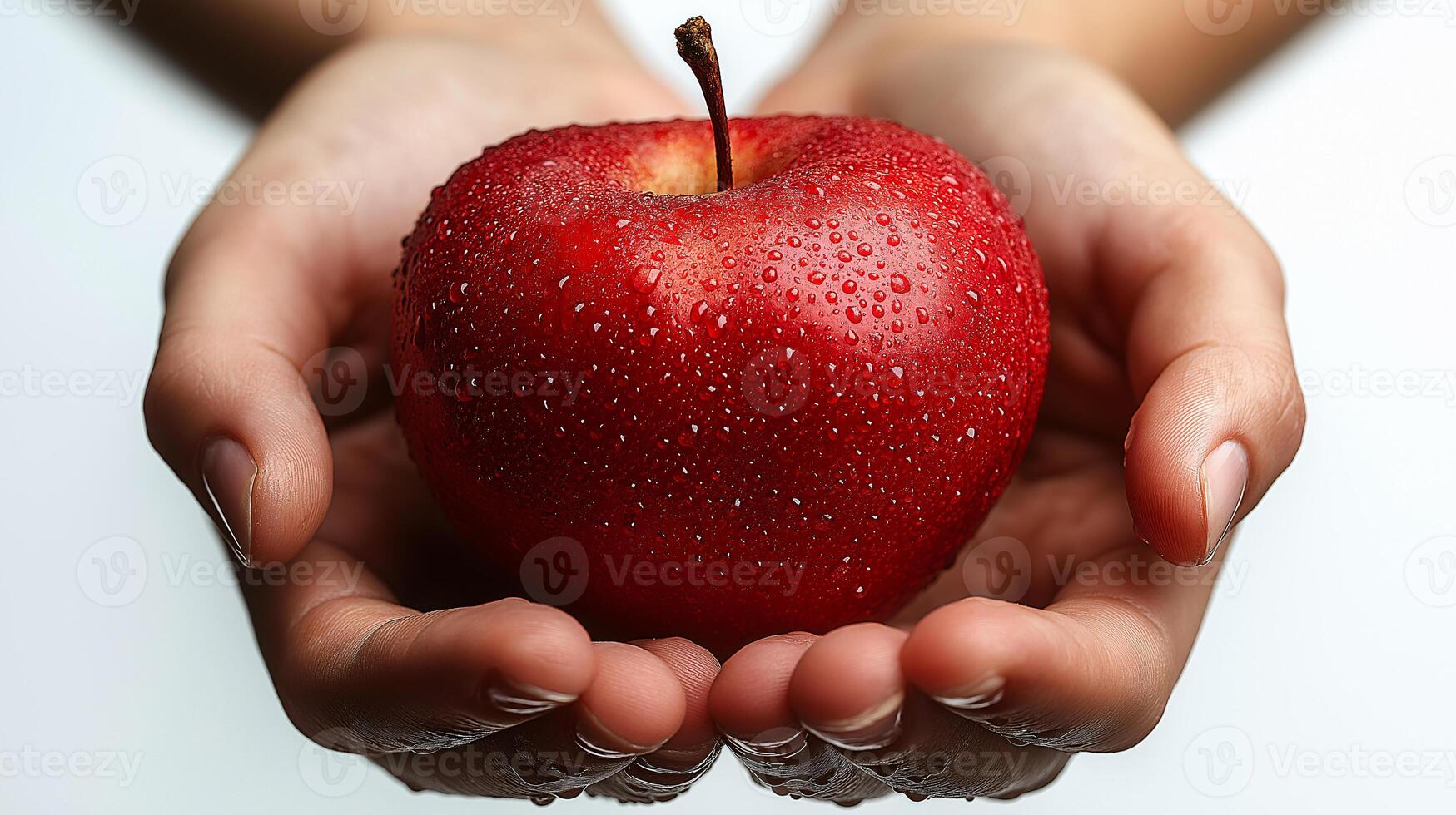 A person is holding a red apple in their hand photo