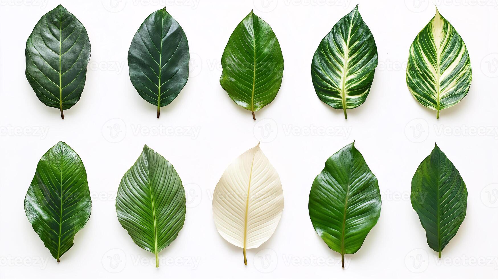 A series of leaves with different shades of green and white photo