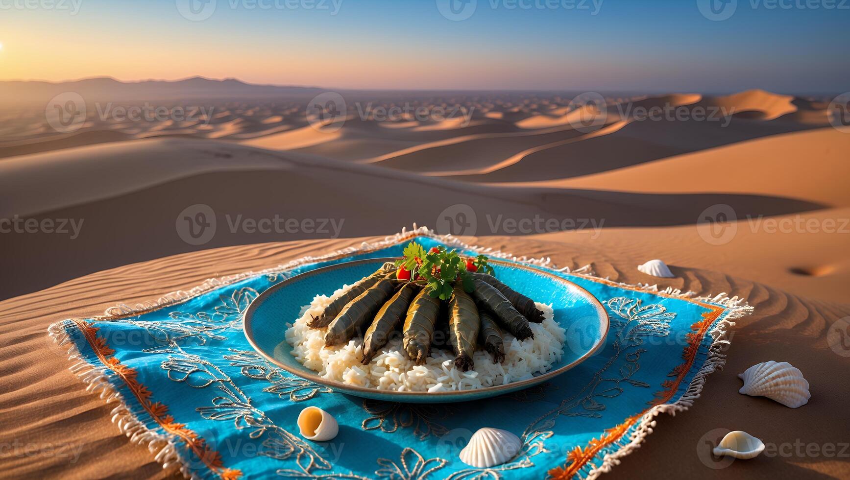 Stuffed Grape Leaves with Rice on a Desert Landscape Setting photo