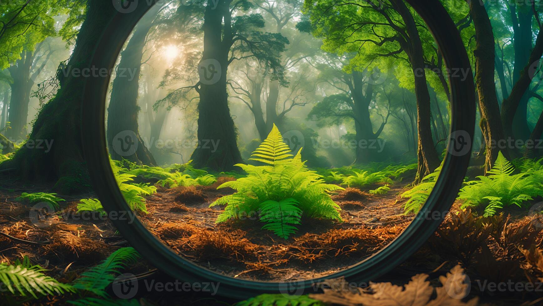 Fern in Forest Captured Through Circle Frame Nature Photography photo