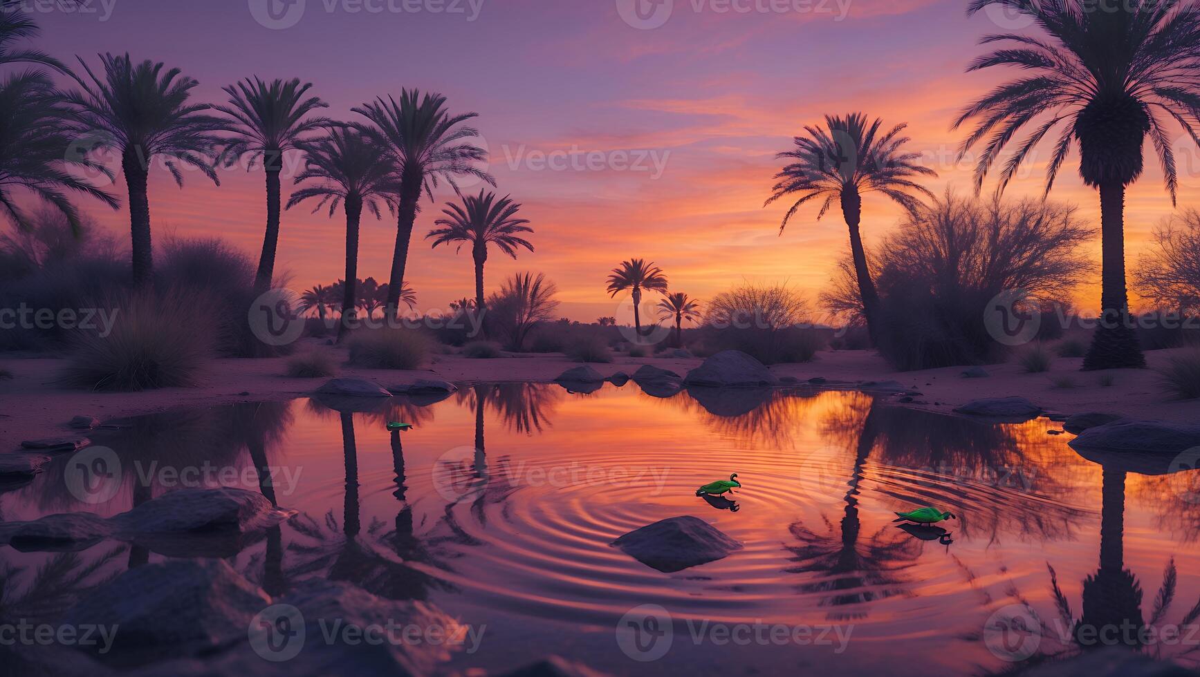 Palm Trees Reflecting in Water at Sunset Landscape Tranquil Scene photo