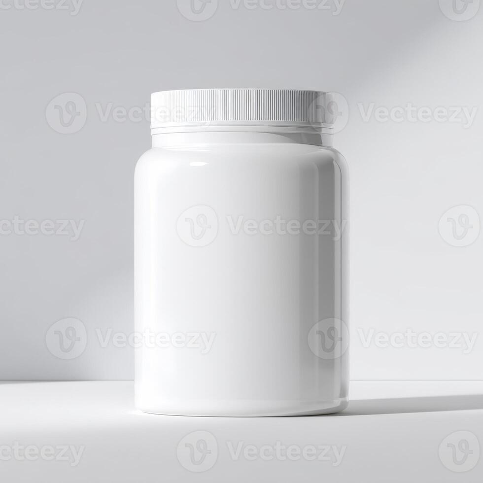 White jar with lid on a table photo
