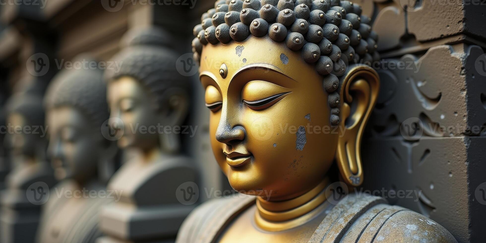 Buddha statue in front of a wall photo