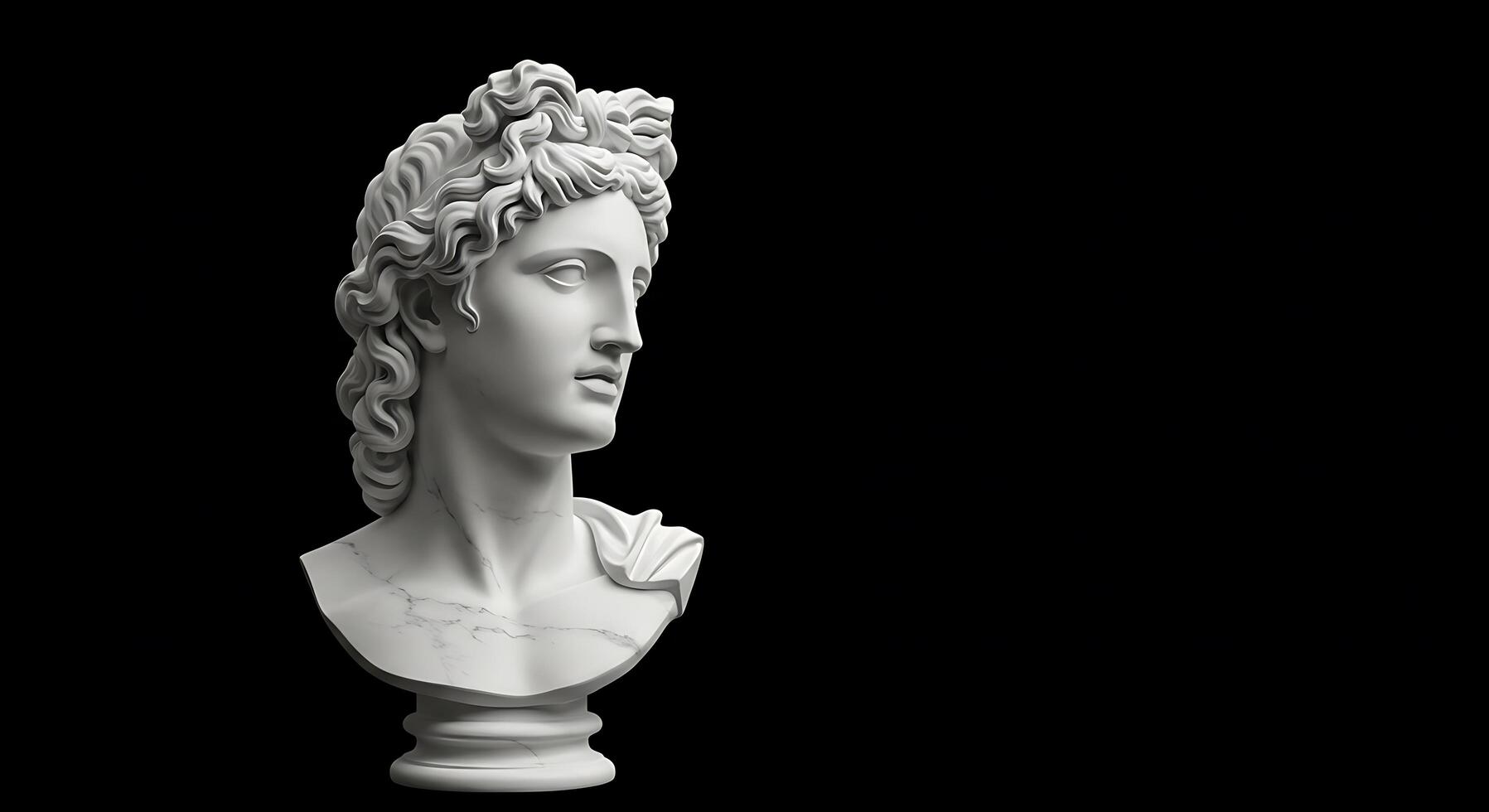 A bust of a woman with curly hair on a black background photo