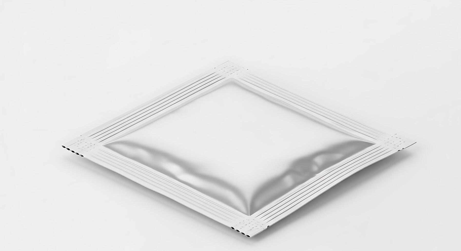A white square packet of medicine on a white surface photo