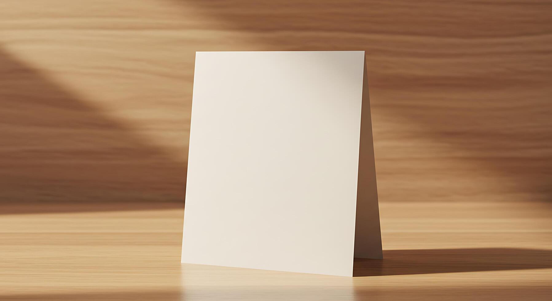 Blank card mockup on wooden table photo
