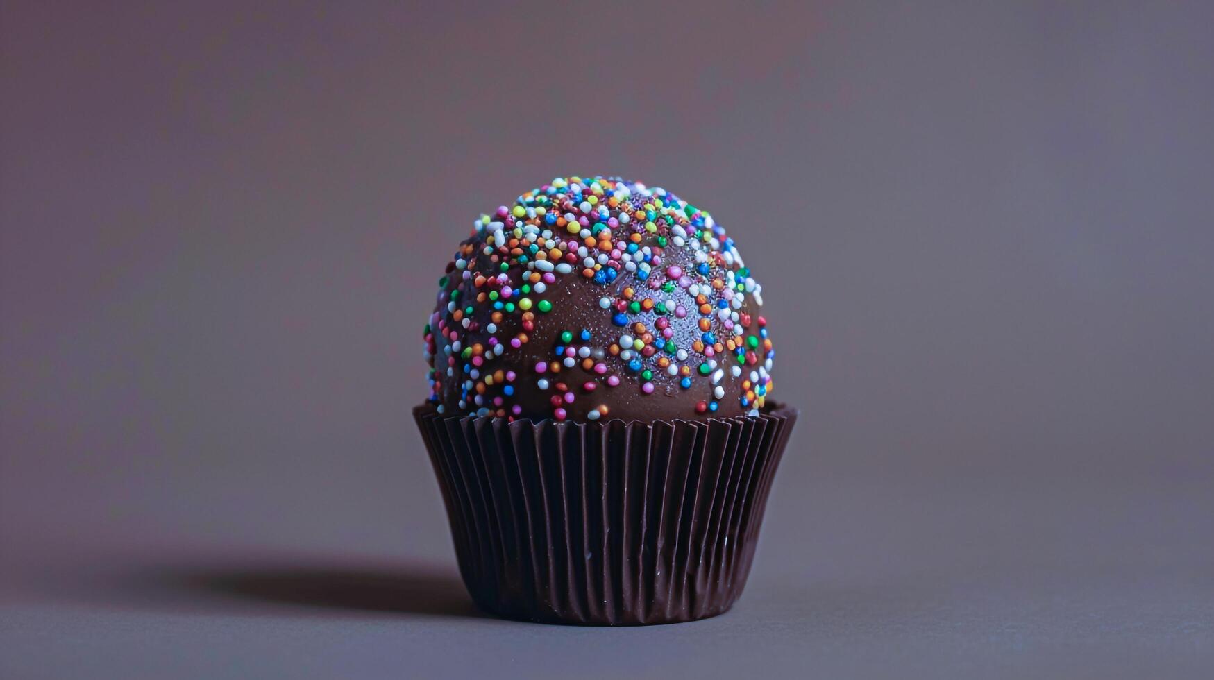 A chocolate cupcake with sprinkles on top photo