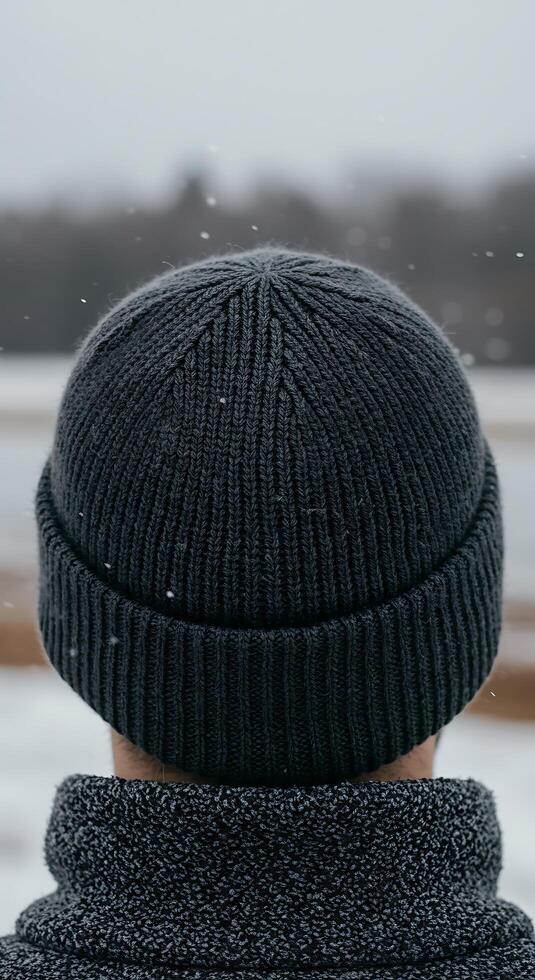 A man wearing a beanie in the snow photo