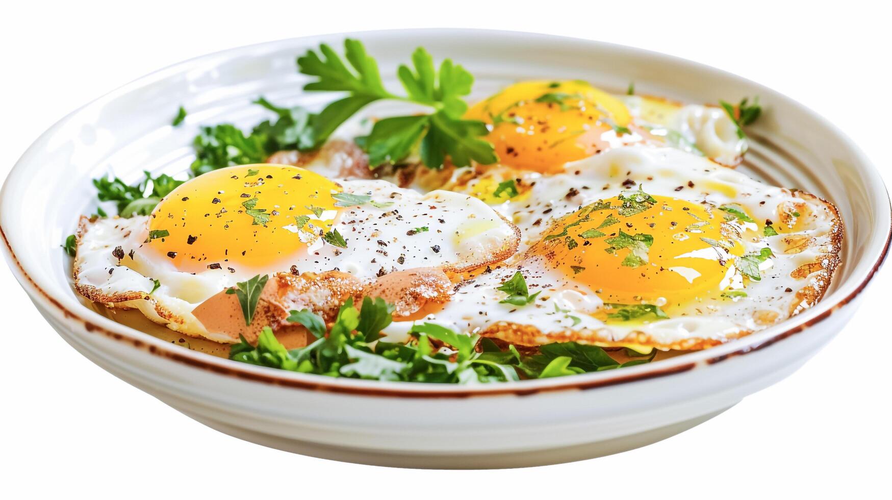 Two fried eggs in a bowl with parsley photo