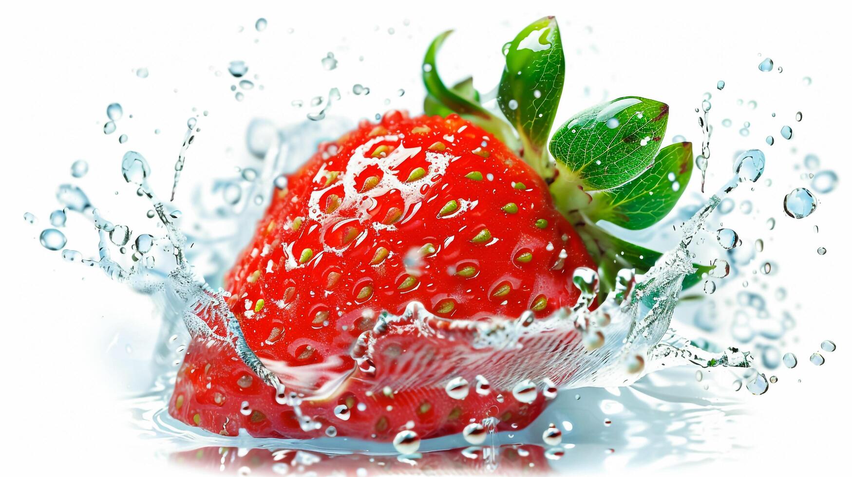 A strawberry is splashing water on a white background photo
