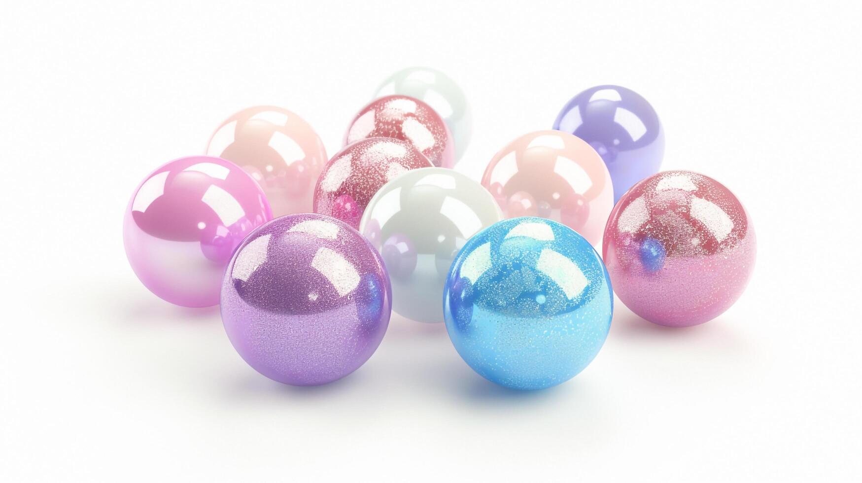 Several colorful eggs on a white surface photo