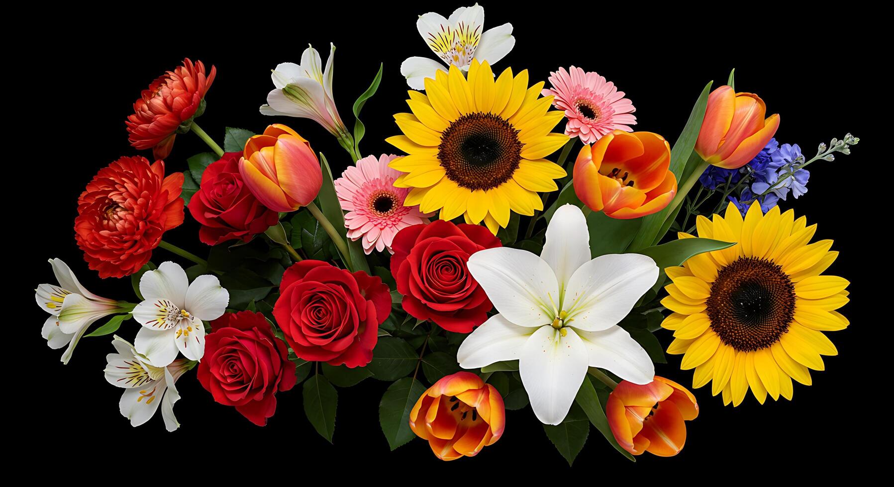 A bouquet of flowers on a black background photo