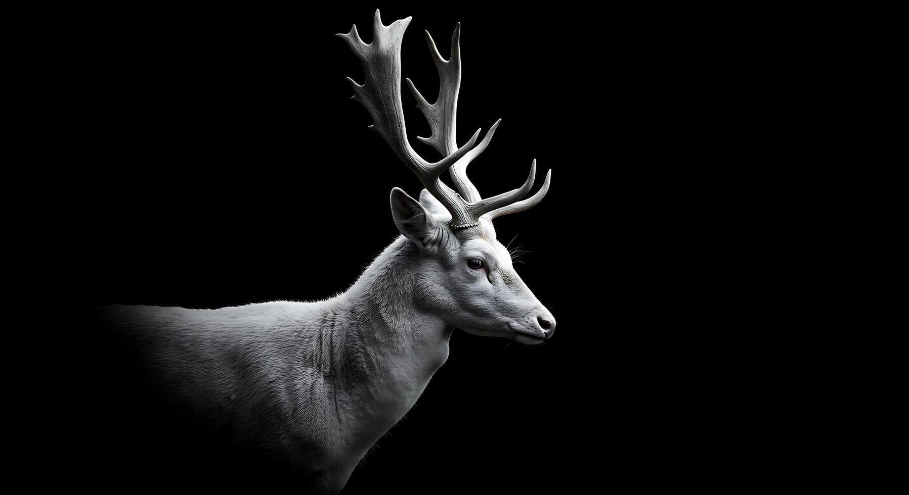 A white deer with antlers on a black background photo