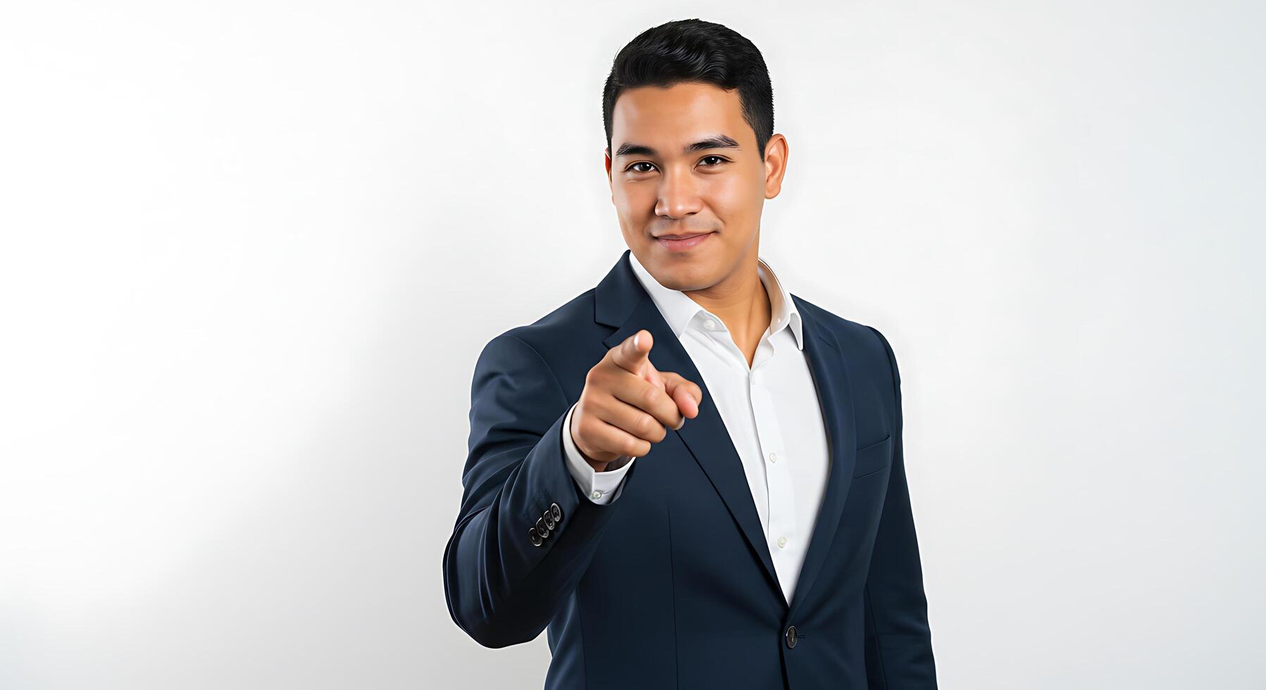 A man in a suit pointing at something photo
